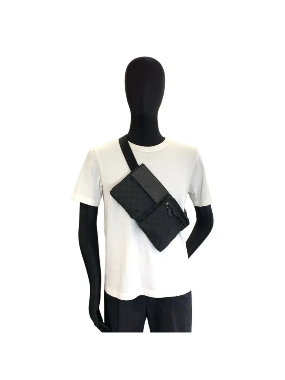 Gucci Black GG Canvas Leather Belt Bag Waist Pouch